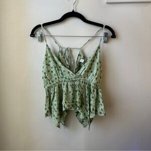 Full Tilt Green Floral Tie-Back Peplum Camisole
